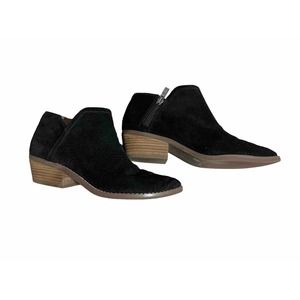 Lucky Brand Farel Women Black Suede Slip Block Heel Ankle Booties Sz 7.5 m